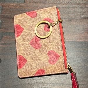 Coach Red and Tan Card Holder with Key Ring